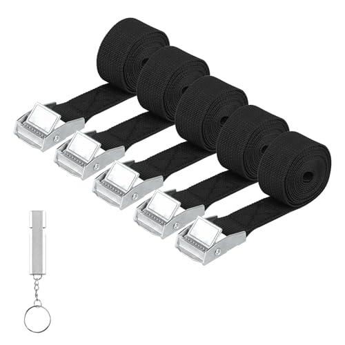 5 Pz Cinghie di Tensione, 1,5 M x 25 mm Cinghie a Cricchetto con Fibbia, Cinghie di Fissaggio a Cricchetto, Cinghia di Ancoraggio con Chiusura per Moto Auto Portabiciclette