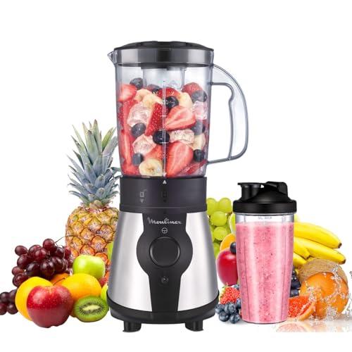 Moulinex Blend&Go Frullatore Portatile con Bottiglia da Viaggio 750 ml, Potenza 300W, Design Compatto e Facile da Pulire, Lame in Acciaio Inox, Mini Frullatore smoothie Facile da Usare, LM1B1D