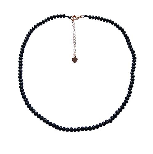 Collana girocollo con perline fatta a mano per donne e ragazze | Collana girocollo con pietre preziose curative con pietre preziose naturali | Regalo per ragazze (Nera)