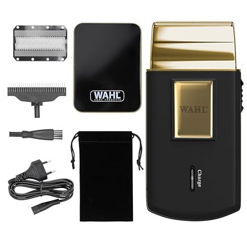 Wahl Travel Shaver Gold Edition Rasoio elettrico cordless e ricaricabile per uomo, ottimo per i viaggi, per tagliare capelli e barba, compatto e portatile