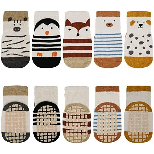 Vicloon Calzini Antiscivolo in Cotone Bimbi, 5 Paia Calzini per Bambini a Tubo Medio, Calzini Antiscivolo, Calzini Antiscivolo Bambino per Neonato, Natale Compleanno Regalo, Motivi Animali