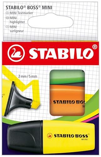 STABILO BOSS MINI - Evidenziatore - Astuccio da 3 - Giallo/Arancione/Verde