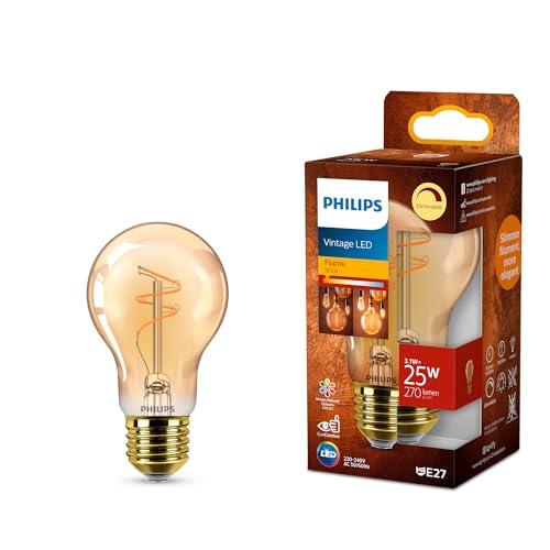 Philips Vintage Amber Spiral A60 Bulb, Dimmable, Flicker-Free, EyeComfort, 270 Lumen, Flame (1800 K), 3.1 W=25 W, E27 Base, 1-Pack​