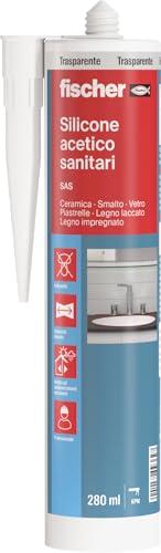 Fischer SAS Trasparente, Silicone Sigillante Antimuffa interno/esterno Acetico per Sanitari e Cucina, Bagno, Doccia, Ceramica, 9362