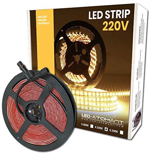 LED ATOMANT Rotolo da 5 metri di Striscia LED Diretta a 220V, 12W/m, Colore Bianco Neutro (4500K), Impermeabile (IP65), Taglio ogni 10cm
