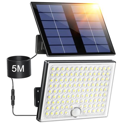 Giliwosy Faretto Led da Esterno Solare con Sensore di Movimento, Luce Solare Led Esterno con 113 LED 2000mAh 4 Modes IP65 Impermeabile, Luci Solari da Giardino con 5M Cavo, 1 Pezzo