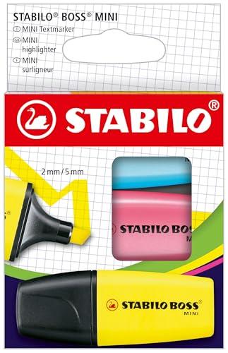 STABILO Evidenziatore BOSS MINI - Astuccio da 3 - Giallo/Blu/Rosa