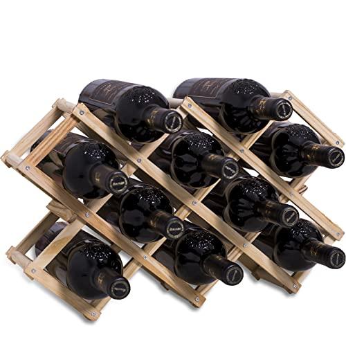 Newaner portabottiglie vino pieghevole contenere 10 bottiglie 45X12.5X31CM, cantinetta vino legno,porta bottiglie acqua artigianale a 3 livelli, portavino organisateur per Bar, soggiorno, cucina