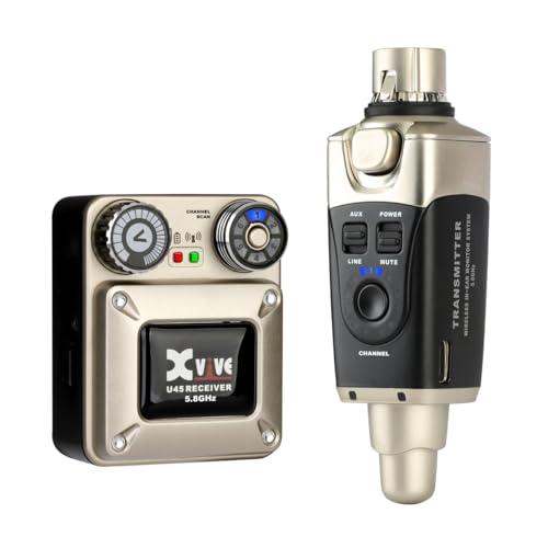 Xvive - U45 IN-EAR MONITOR - Sistema di monitoraggio in-ear wireless 5.8ghz trasmettitore e ricevitore bodypack per studio, prove con la band, esibizioni dal vivo, modalità di scansione dei canali