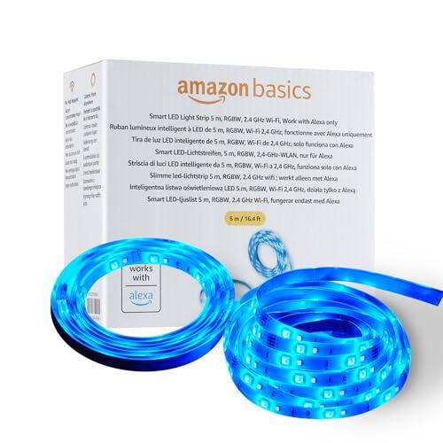 Amazon Basics Striscia luminosa LED intelligente da 5 m, RGBW, Wi-Fi 2,4 GHz, compatibile solo con Alexa, Multicolore