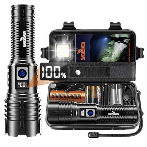 Shadowhawk Torcia LED Ricaricabile USB, 500000 Lumens Torcia LED Potente Professionale, XHM77.2 Torcia Tattica Militare, IP67 Torce LED Alta Potenza Ricaricabili Per Campeggio Trekking Emergenza
