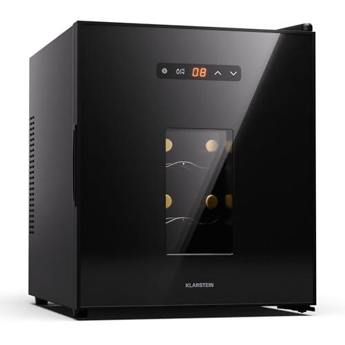 Klarstein Cantinetta Vino Refrigerata a Zona Singola per Interno-Esterno, Frigo Bar, Cantina Vino con Porta in Vetro, Mini Frigo Silenzioso, Frigorifero Piccolo, Illuminazione LED, 5-22°C 16 Bottiglie