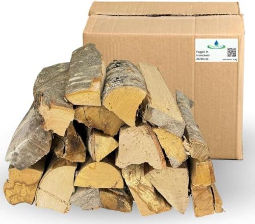 acquaverde | Legna da ardere di Faggio in Tronchetti da 25 cm, Secca e pronta all'uso per Riscaldamento, Stufe, Caminetti e Barbecue (1 Cartone, 10 kg)