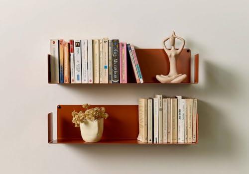 TEEbooks - 2 Mensole da Parete per Libri 60 cm Rame Terracotta | Mensole da Muro Design | Design Invisibile e Minimalista | Made in Italy