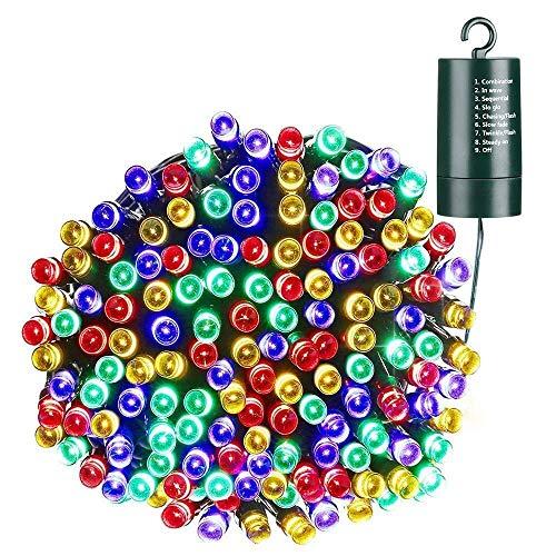 Qedertek Luci Natalizie a Batteria da Esterno, Catena Luminosa 20M 200 LED, Cavo Verde Scuro, con Gancio, Luci Colorate per Addobbi Natalizi, Impermeabile per Albero di Natale