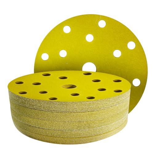 GZKTY 50 Pezzi Dischi Abrasivi 150mm, Grana 800, 15 Fori per Levigatrice Orbitale, Carta Vetrata per Legno e Metallo