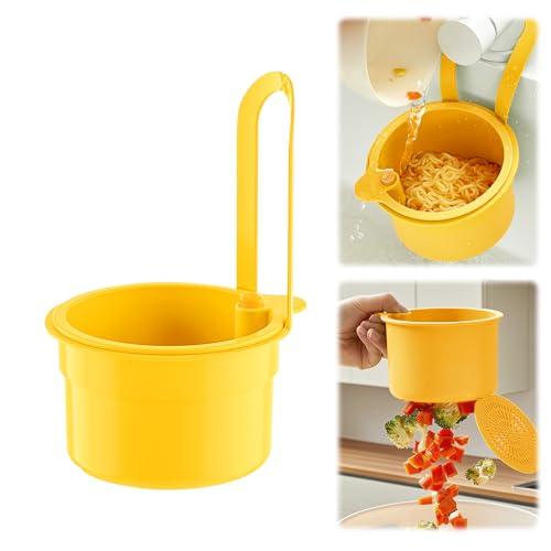 Zikenis Cestello di scarico in plastica,filtro di scarico multifunzione,adatto alla maggior parte dei rubinetti standard,per il lavaggio e lo stoccaggio in cucina (Giallo)