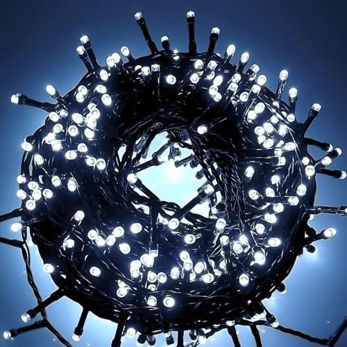 Luccika Catena Luminosa LED Tutti Flash, Cavo Verde 4m, IP44 Interno/Esterno, 31V con Timer, Luci Decorative Natalizie per Giardino e Feste (Bianco Ghiaccio, 25M 500LED)