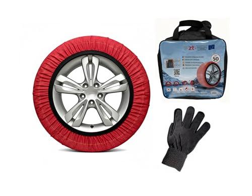 Calze Da Neve Auto Omologate En 16662 1 Trazione Antiscivolo Su Neve E Ghiaccio Facili Da Montare Alternative Alle Catene Da Neve Set Completo Con Guanti E Borsa Colore Rosso (M)
