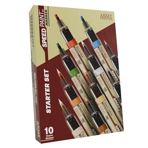 The Army Painter, Speedpaint Marker Starter Set, 10 pennarelli Speedpaint 2.0 da 6 ml, 9 pennarelli Contrast Paint e 1 pennarello acrilico metallico, incl. 10 punte extra per DnD & Warhammer