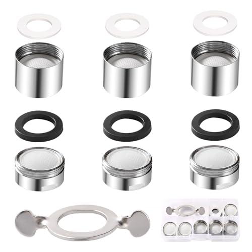 YIXISI 6 Pezzi M22 Filettatura Femmina + M24 Filettatura Esterna Aeratore Rubinetto, con 6 Guarnizioni e 1 Chiave per Aeratore per Rubinetto, Rompigetto Filtro con Filtro in Acciaio Inox e ABS