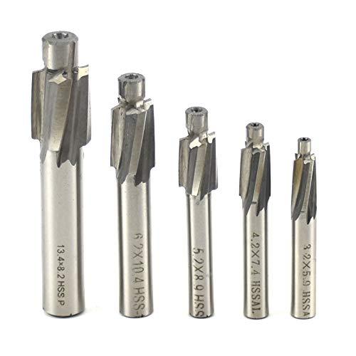 BIGP 5 pezzi Fresa per svasatore, Utensile per punte da trapano con fresa a candela, M3 M4 M5 M6 M8, 4 taglienti HSS-AL per rame, alluminio, acciaio, ghisa