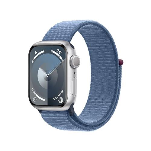 Apple Watch Series 9 GPS 41mm Smartwatch con cassa in alluminio color argento e Sport Loop blu inverno. Fitness tracker, app Livelli O₂, display Retina always-on, resistente all’acqua
