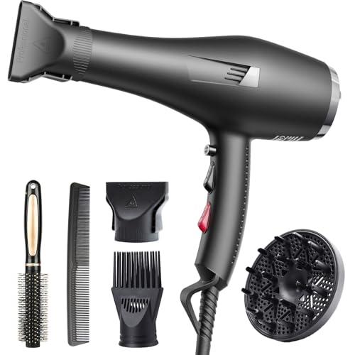 HappyGoo Phon Capelli Asciugacapelli ionico Asciugatura rapida Salone, Asciugacapelli a 2 velocità 3 impostazioni di calore, asciugacapelli con diffusore, pettine concentratore