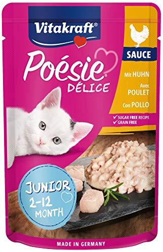 Vitakraft Poésie Délice, Junior, alimento umido gatto, con filetti di pollo in salsa, per gatti giovani, equilibrato dal punto di vista nutrizionale, senza l'aggiunta di zuccheri e cereali (1x 85g)