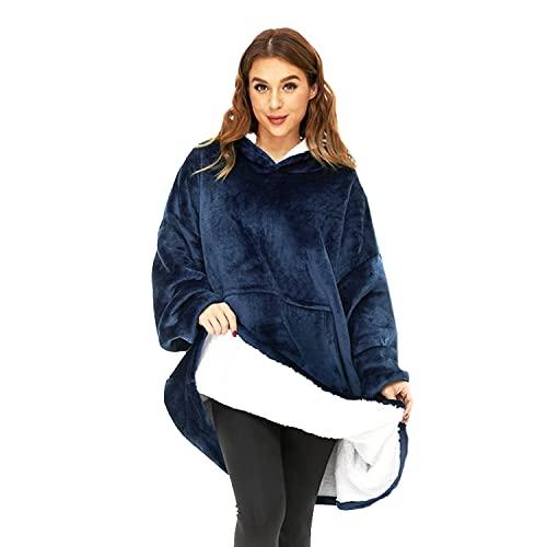 O³ Coperta con cappuccio, plaid con maniche, Coperta indossabile in pile, Felpa oversize donna, Blanket hoodie - Confortevole e morbido - Perfetto per le notti invernali sul divano (blu)