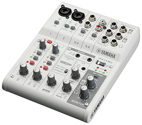 YAMAHA Mixer AG06MK2 Mixer a 6 Canali per Streaming Live con Interfaccia Audio USB, per Windows, Mac, iOS e Android, Bianco