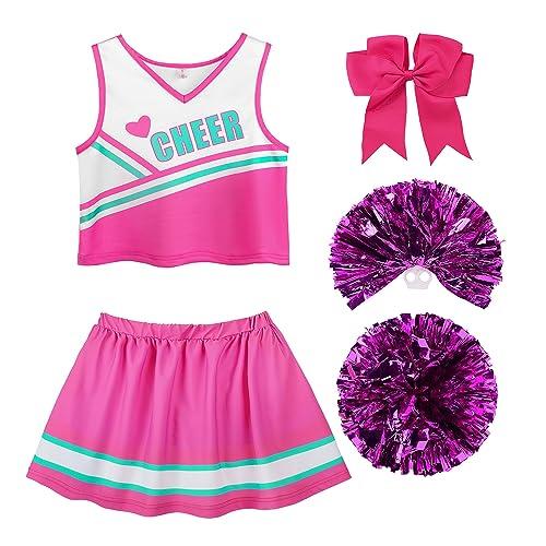 ReliBeauty Vestito Cheerleader Bambina Costume Cheerleader Rosa Bambina per Carnevale Halloween 9-10 anni(130 cm)