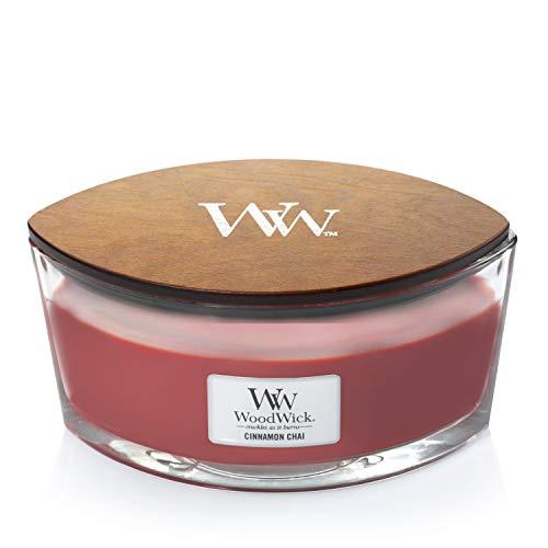 WoodWick Candela profumata Ellispe con stoppino crepitante | Chai alla Cannella (Cinnamon Chai) | Durata della fragranza: fino a 50 ore