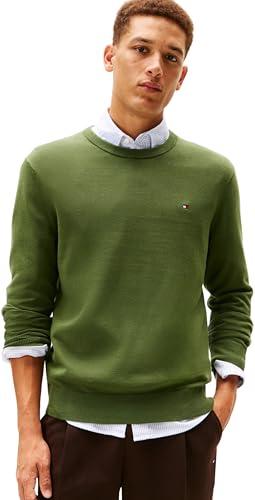 Tommy Hilfiger Maglione da Uomo Essential SSNL in Cotone Girocollo MW0MW39999, Verde, M, Verde (Pino mugo), M