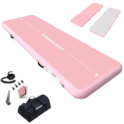 RISINGUKST Air Track Ginnastica Artistica 10/15/20cm Spessore, 2/3/4/5/6m materassino palestra con Pompa Elettrica per Casa(Bianco e rosa, 300 * 100 * 15cm)