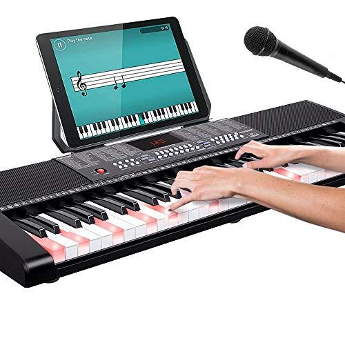 Bakaji Tastiera Musicale Pianola Elettronica 61 Tasti Luminosi Pianoforte Multifunzione con 255 Ritmi 50 Brani Preimpostati Funzione Percussione Ingresso AUX Leggio Porta Spartito/Tablet e Microfono