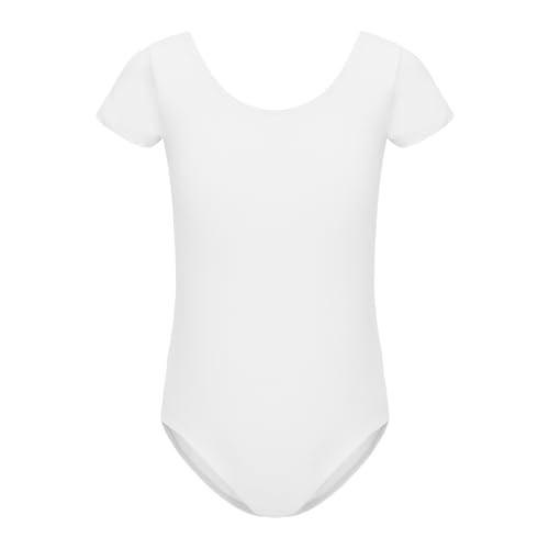 HIPPOSEUS Ragazze Body da Danza con Maniche Corte Classico Body Ginnastica Bambina Ballet Leotards,AM0019DX-Bianco,9-10anni