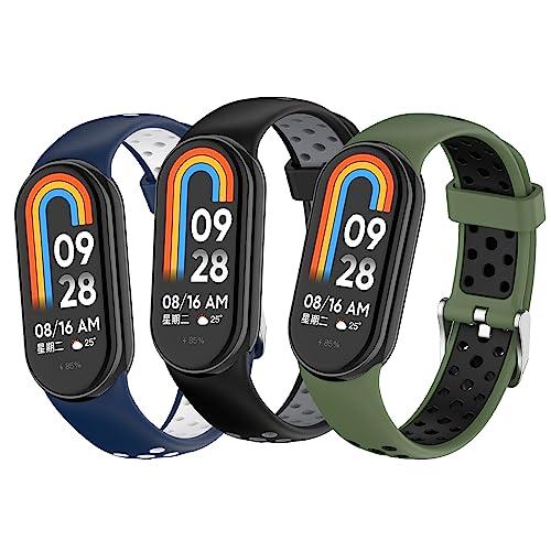 BDIG 3 Pezzi Cinturino Compatibile con Xiaomi Mi Band 10/Mi Band 9/Xiaomi Mi Band 8, Cinturino Sportivi in ​​Silicone Morbido Bicolor per Xiaomi Mi Band 10/9/8.