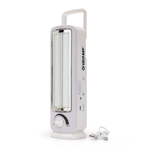 VELAMP - Lampada Emergenza Portatile Ricaricabile, Lampada LED Anti-blackout, Luce Emergenza Super Luminosa (300 lumen) Dimmerabile, Torcia Led Ricaricabile Con Cavo USB per Campeggio, Officina, Casa