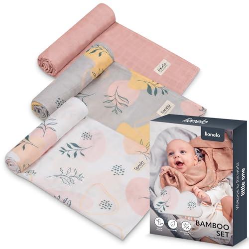 Lionelo Bamboo Set 3 Pezzi Mussole per neonato 70x70 cm in cotone bambù 100% naturale, Sicure dal primo giorno di vita, Antibatteriche Antimicotiche Ipoallergeniche Morbide Fasciatoio odori resistenti