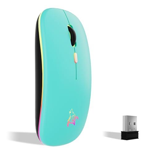 TQQ Mouse wireless ricaricabile, mouse retroilluminato a 7 colori con mini ricevitore USB da 2,4 GHz