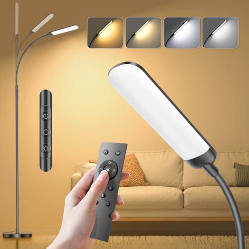 YICAIZI Lampada da Terra LED 18W 1200LM con Telecomando - 4 Tonalità di Colore & 4 Livelli Luminosità Regolabile - Piantana da Lettura per Soggiorno, Camera da Letto, Ufficio - Nero