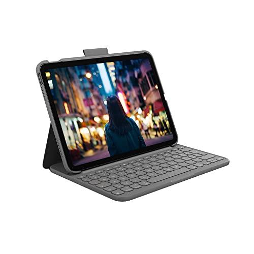 Logitech Slim Folio, custodia con tastiera per iPad (10a generazione e A16) con tastiera wireless Bluetooth integrata, Layout Italiano QWERTY - Grigio