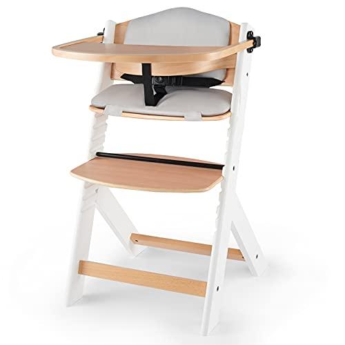 kk Kinderkraft Seggiolone Pappa in Legno ENOCK, con Cuscino, Evolutivo, Multifunzionale, Sedia Ergonomica, Altezza Regolabile, dai 6 Mesi ai 10 Anni, Bianco