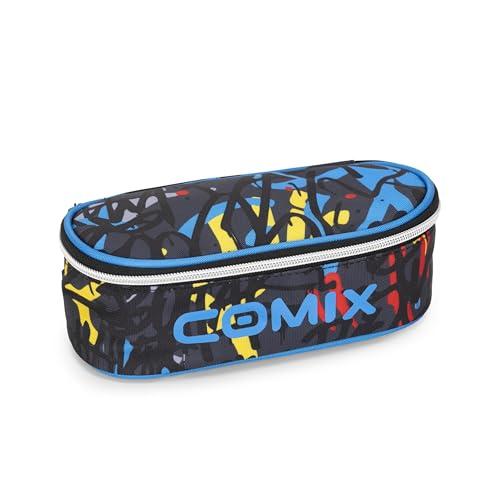 COMIX WBS - Astuccio Scuola Ovale per Bambini e Ragazzi, Ideale per Riporre la Cancelleria, con Divisorio Interno con Passanti Elastici e Pratica Chiusura a Zip, 22 x 5,5H x 9,9 cm, Graffiti