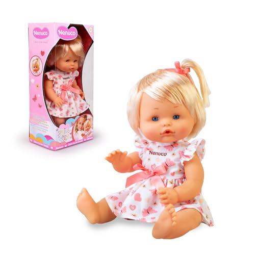 Nenuco Vestito primaverile, Bambola da 35 cm, corpo Rigido con capelli biondi, indossa un vestito primaverile con farfalle, può Bere e Fare Pipì, +3 Anni, Famosa (NFNC0000)