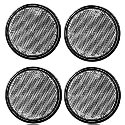 DARKGUARD 4xCatarifrangente Rotondi Blanco Ø60 mm Omologati, Riflettore Circolari Blanco,Riflesso di Sicurezza per Rimorchio Caravan Montanti del Cancello （Blanco-Rotondi-Autoadesivo-4Pezzi）