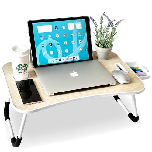 unycos - Vassoio per la Colazione e da Letto【60x40x26 cm】Tavolo Pieghevole con Leggio, Supporto Multifunzionale per Computer Portatile, Tablet, Lavorare, Leggere (Legna con Cassetto)