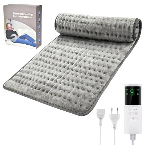 Fwiull Cuscino Riscaldante Elettrico, Termoforo Elettrico 43x84cm con Spegnimento Automatico, Protezione dal Surriscaldamento, 9 Impostazioni di Calore e 4 Timer, Display LED, Grigio