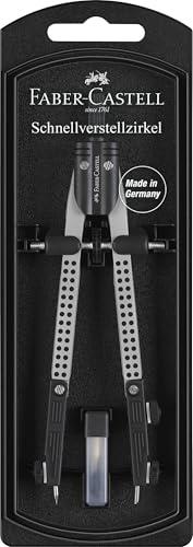 FABER-CASTELL 174037 - Compasso a regolazione rapida con snodo, incl. ricambi e mine per compasso, argento, compasso per scuola e formazione